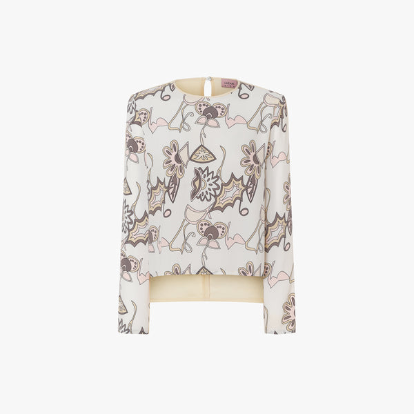 BLUSA DE SEDA ESTAMPADO BAROQUE BLANCO