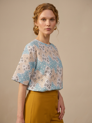 Fragmented Blue · Blusa Riviera en Voilé de Algodón