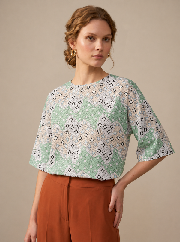 Fragmented Green · Riviera Cotton Voile Blouse