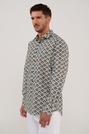 CAMISA DE ALGODÓN ESTAMPADO DEEP TEAL
