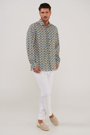 CAMISA DE ALGODÓN ESTAMPADO DEEP TEAL
