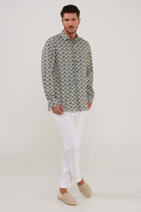 CAMISA DE ALGODÓN ESTAMPADO DEEP TEAL