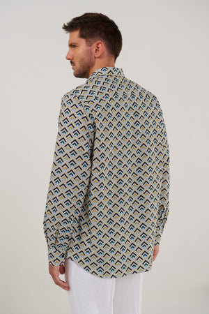 CAMISA DE ALGODÓN ESTAMPADO DEEP TEAL