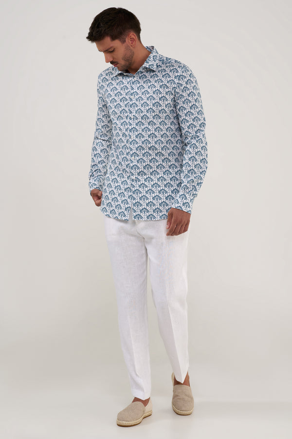 CAMISA DE ALGODÓN  ESTAMPADO PALM BLUE