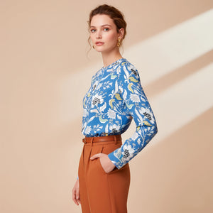 Opulent Blue · Baroque Cotton Voile Blouse