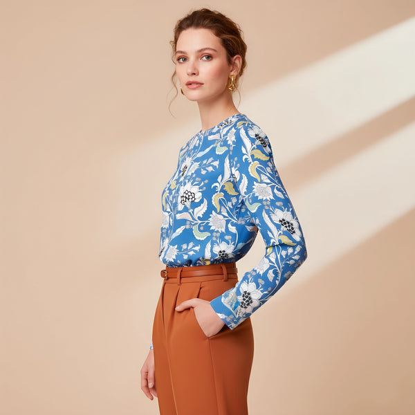 Opulent Blue · Baroque Cotton Voile Blouse
