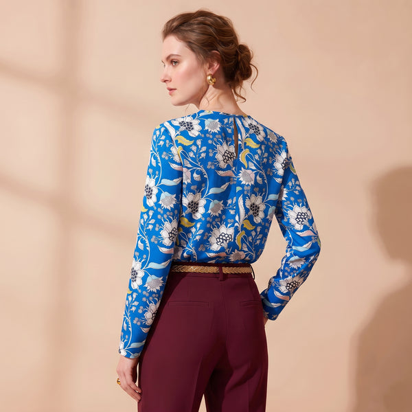 Opulent Blue · Baroque Silk Blouse