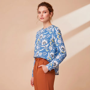 Opulent Blue · Baroque Cotton Voile Blouse