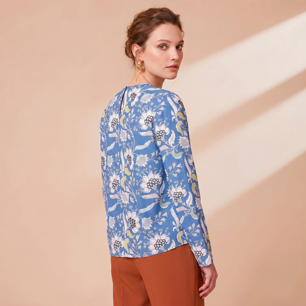 Opulent Blue · Baroque Cotton Voile Blouse